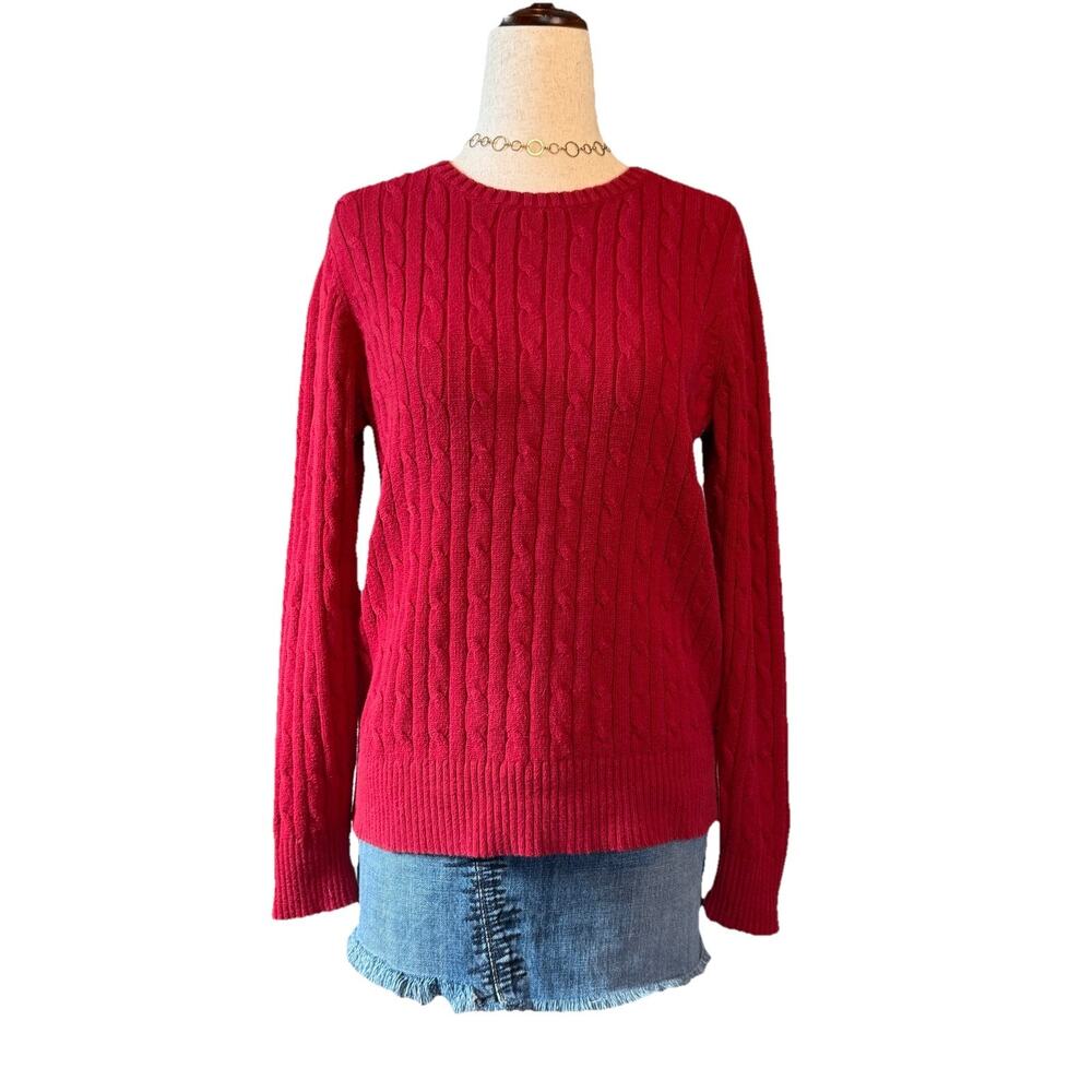 Vintage St. John’s Bay Crew Neck Twee Fall Preppy Cable Knit Sweater - Red Wms M